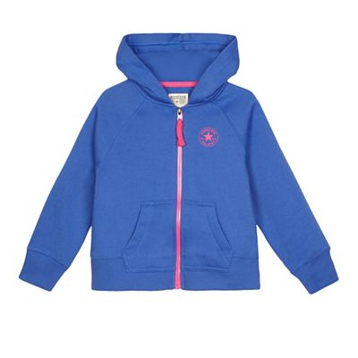 Girls' blue logo print zip through hoodie